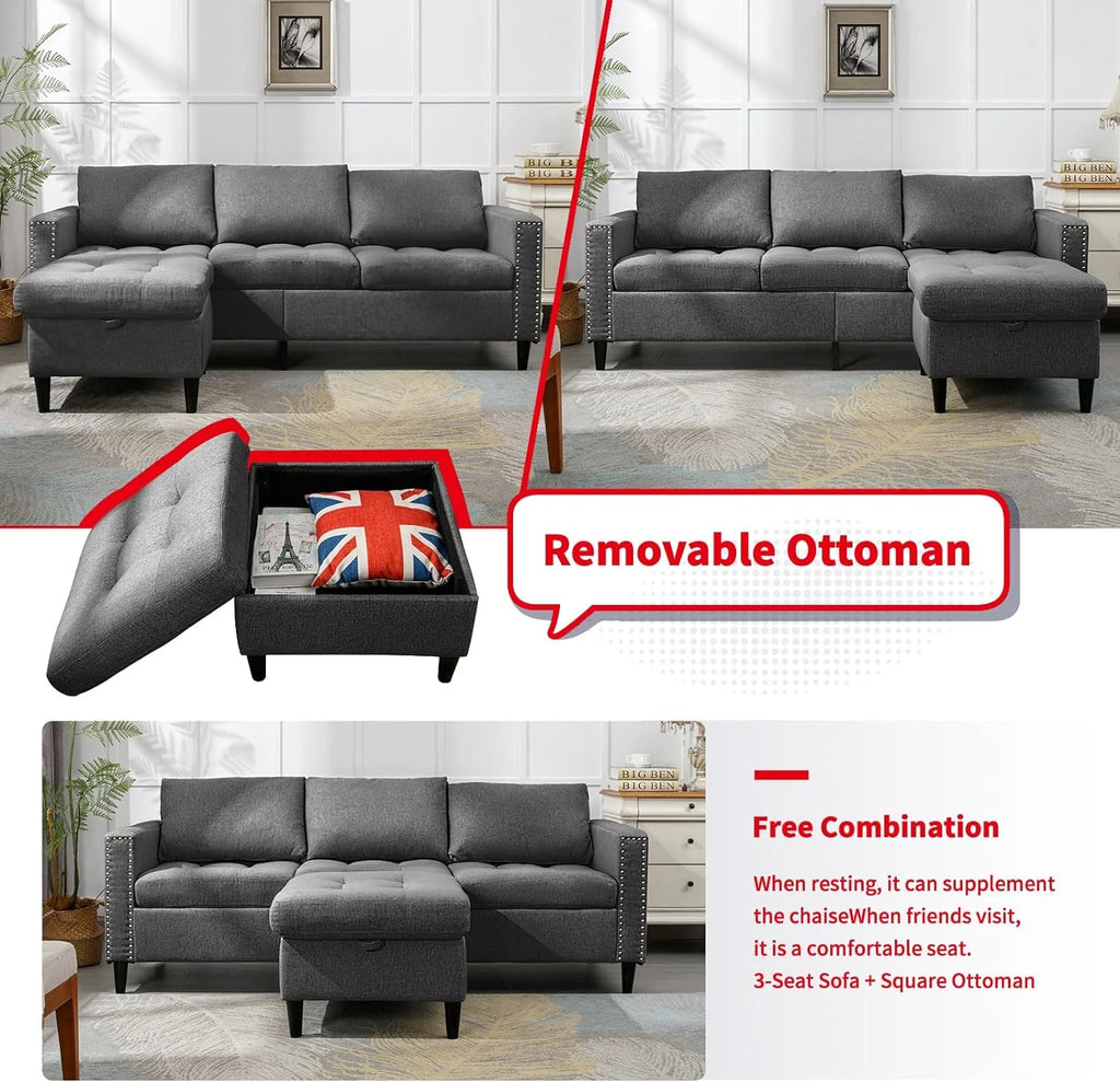 Reversible Modular Sectional Sofa Couch Set J8411