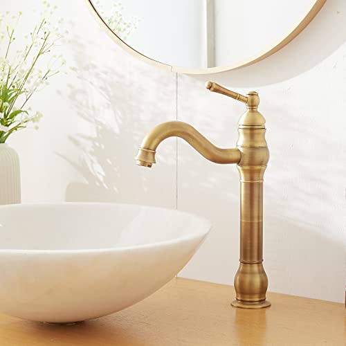Antique Brass Vessel Sink Faucet Single Hole with Pop Up Drain L781908