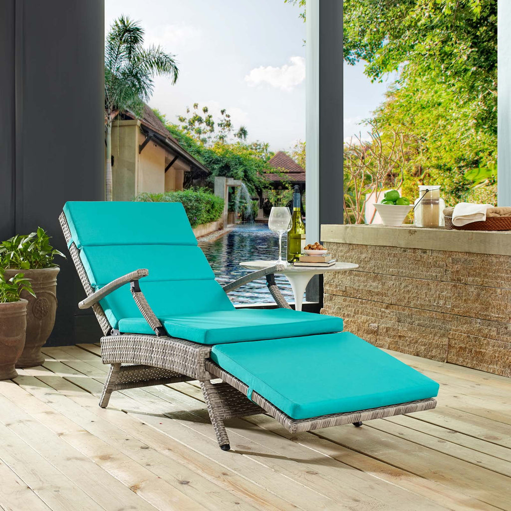 Light Gray Turquoise Wicker Rattan Outdoor Lounge Chair L58232