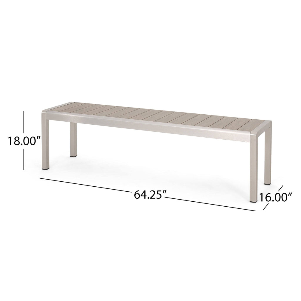 Gray Aluminum Dining Bench with Faux Wood Seat Q991