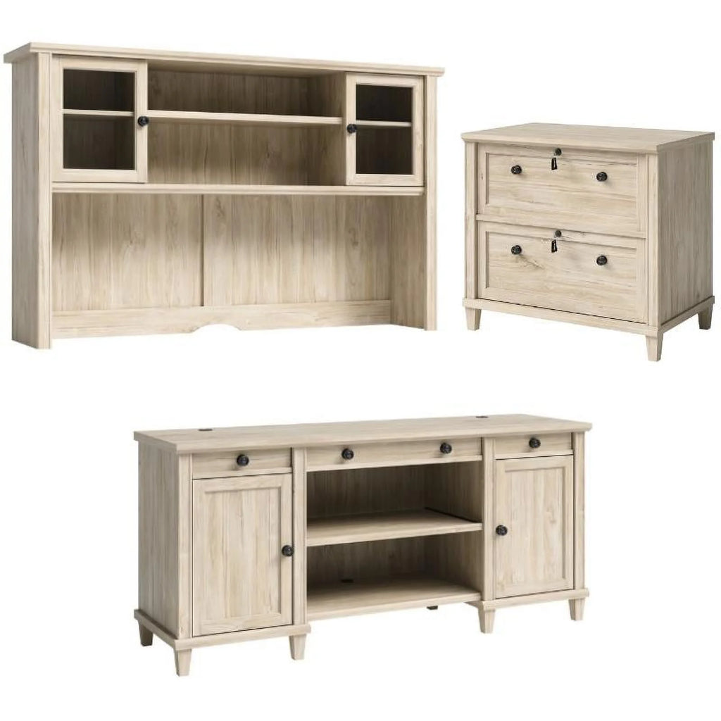 3-Piece Credenza Desk Hutch and Lateral File Cabinet L77331