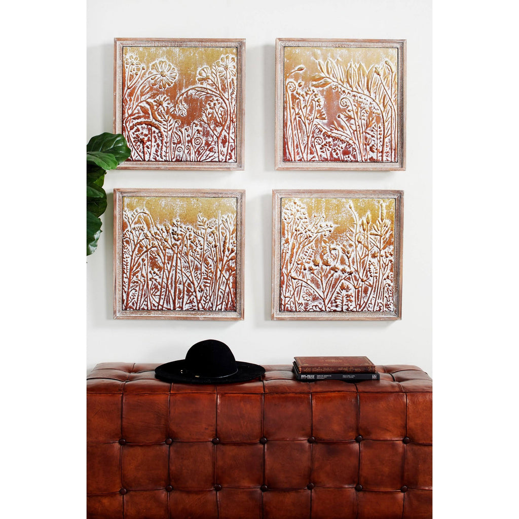 Metal Gold and Copper Embossed Botanical Floral Wall Decor Set of 4 V309832