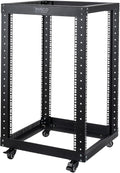 18U 4 Post Open Frame Server Rack with Brake Casters Black T4163