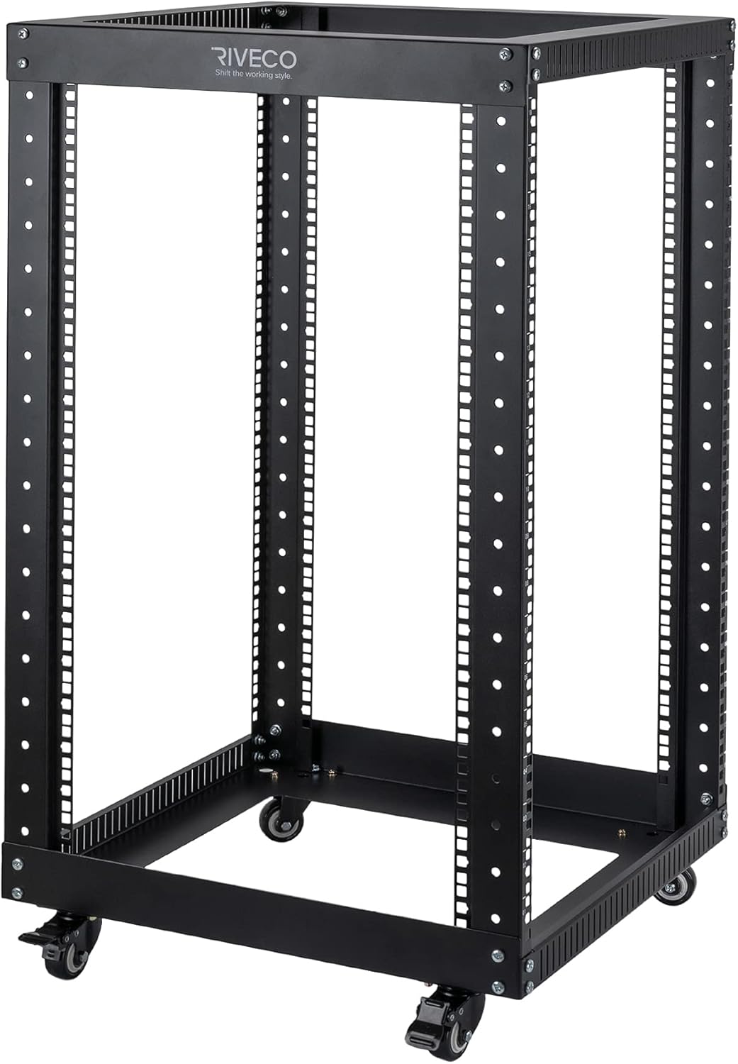 18U 4 Post Open Frame Server Rack with Brake Casters Black T4163