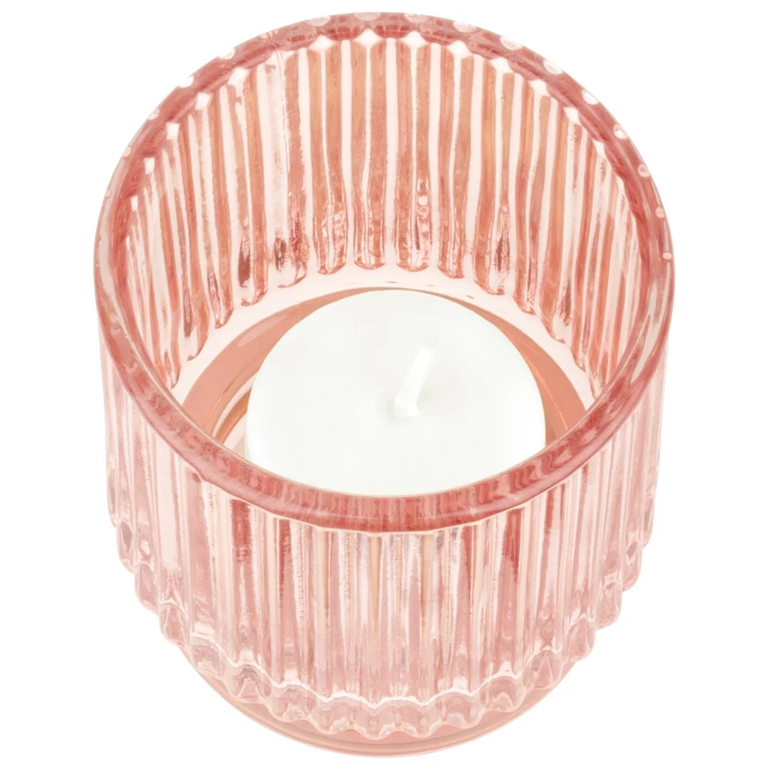 Blush Pink Ribbed Glass Votive Candle Holders, Pack of 6 Y349