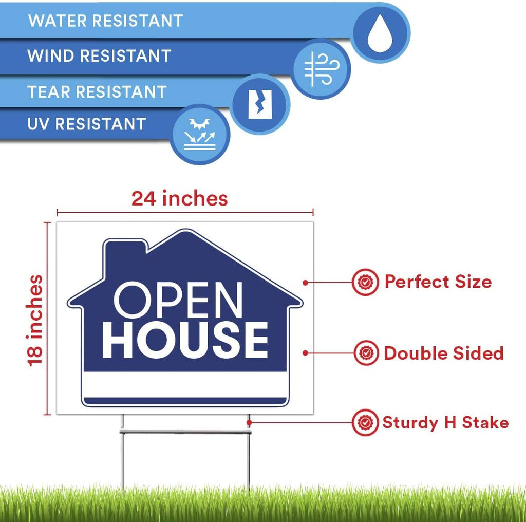5 Double Sided Blue Property Yard Sign Bulk Pack with 5 Heavy Duty Rust Free H Wire Stakes, 18”x 24”, Pack of 2 P4656
