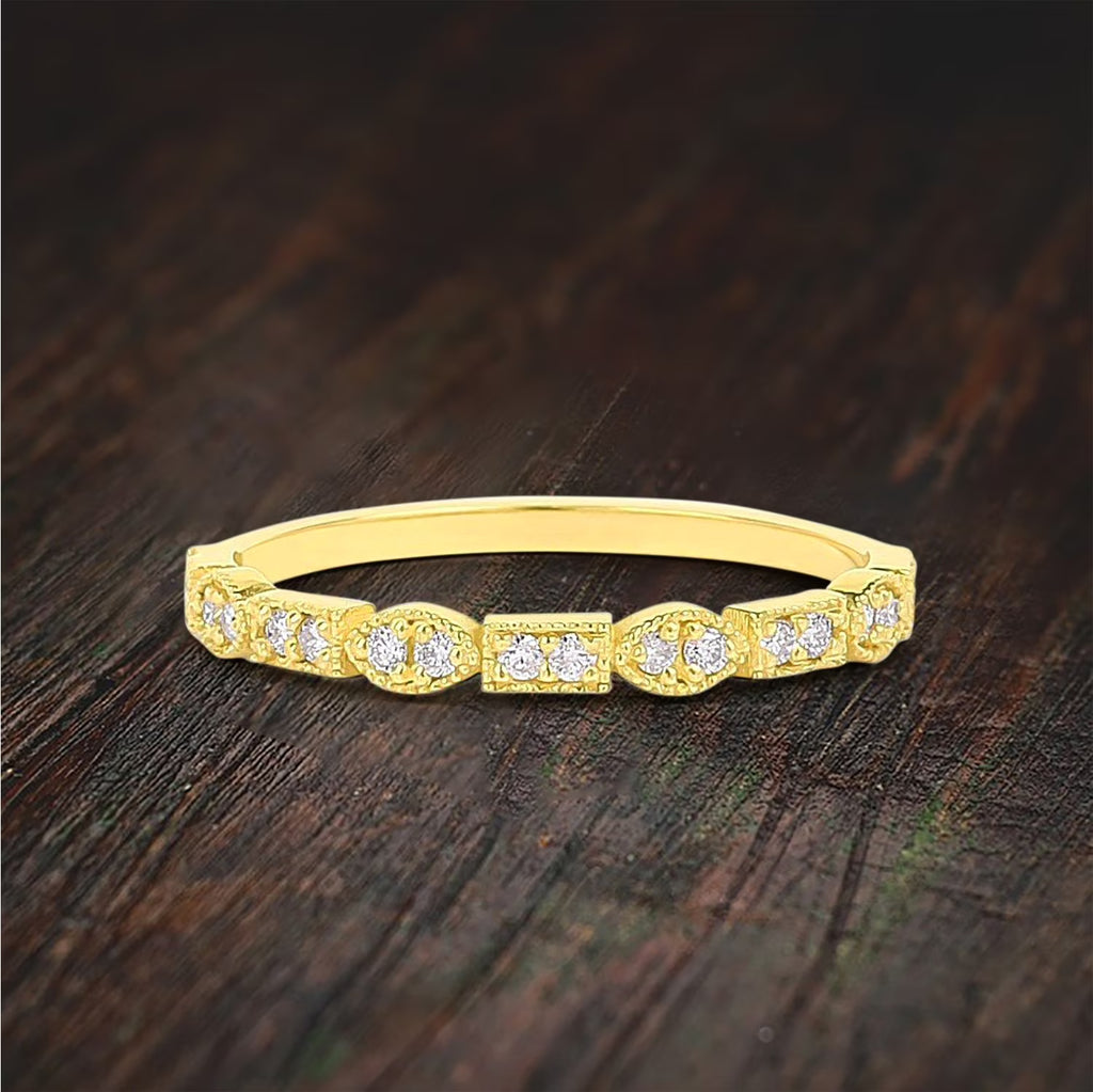 Victorian Style Wedding Band with Round Moissanite Diamond 10k Gold G492