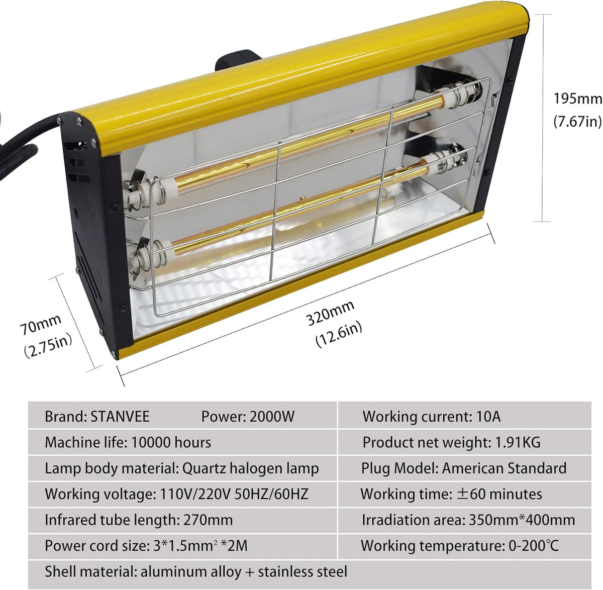 2000W Short Wave Infrared Paint Curing Lamp W36935