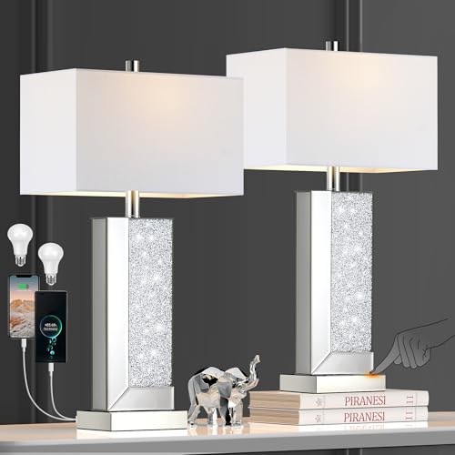 White Fabric Shade Table Lamp Set of 2 C563