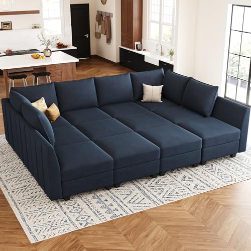 Large Modular Velvet Sectional Sofa with Storage, 9 Seats, Black F4775