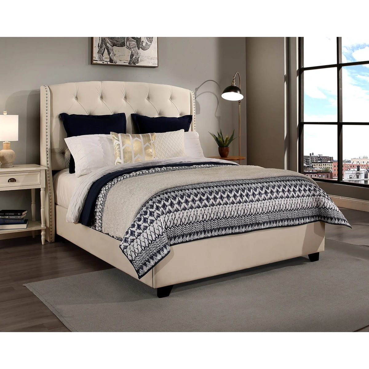 Upholstered King Bed with Nailhead Trim B591518