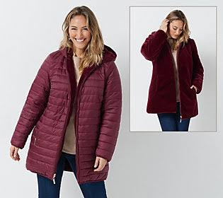 Reversible Faux Fur and Water Resistant Jacket, X-Small, Deep Burgundy C439388