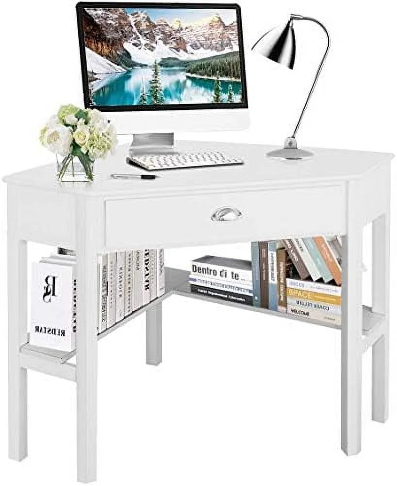Black Corner Desk with Drawer and Shelves B859