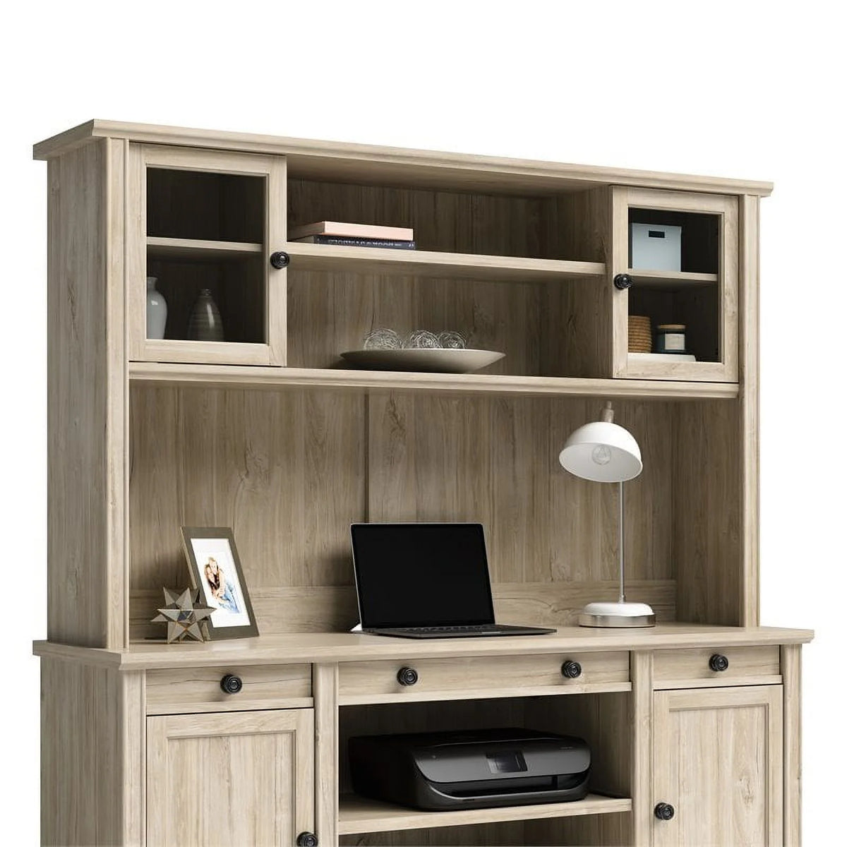 3-Piece Credenza Desk Hutch and Lateral File Cabinet L77331