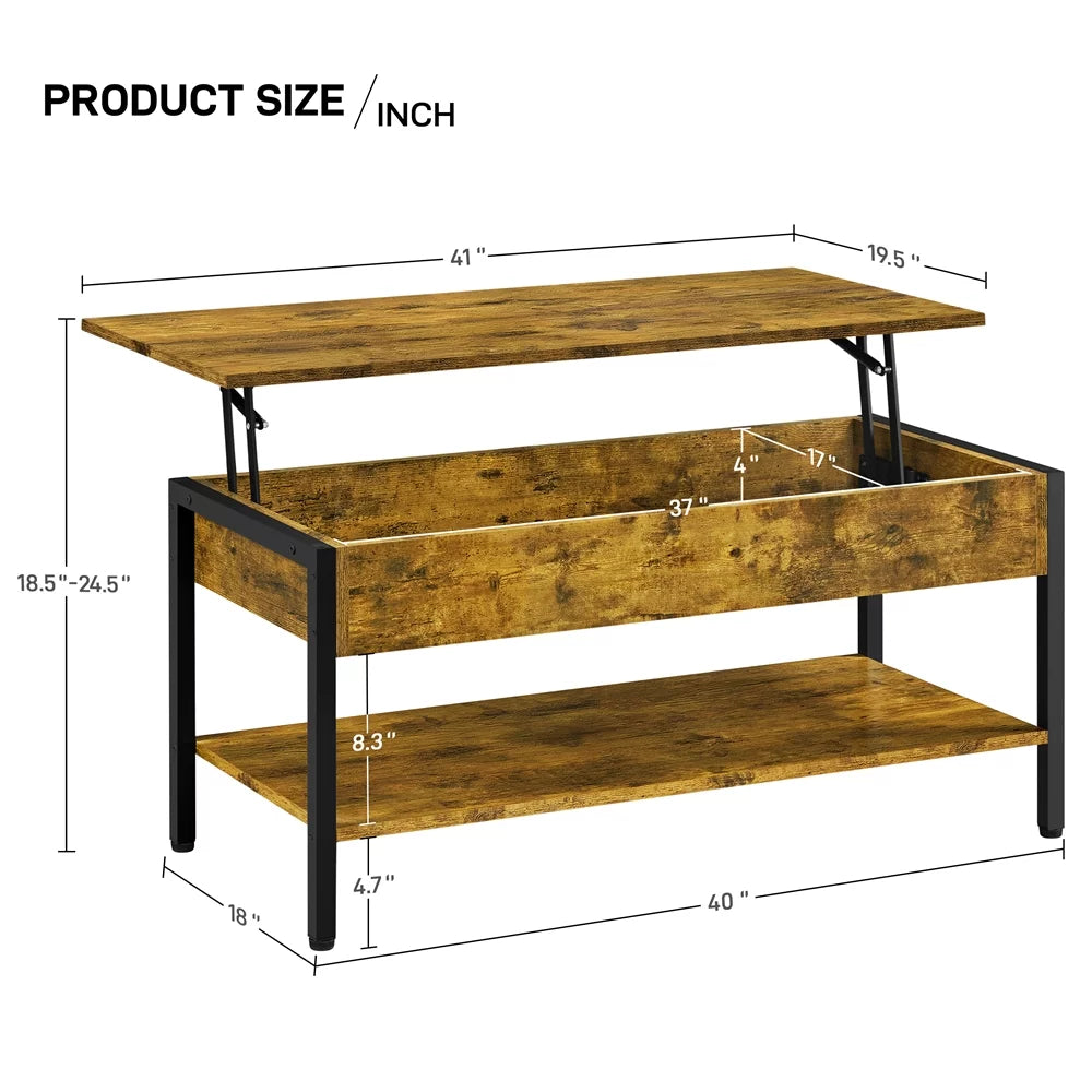 Rustic Brown Wood Lift Top Coffee Table with Hidden Compartment Q335842