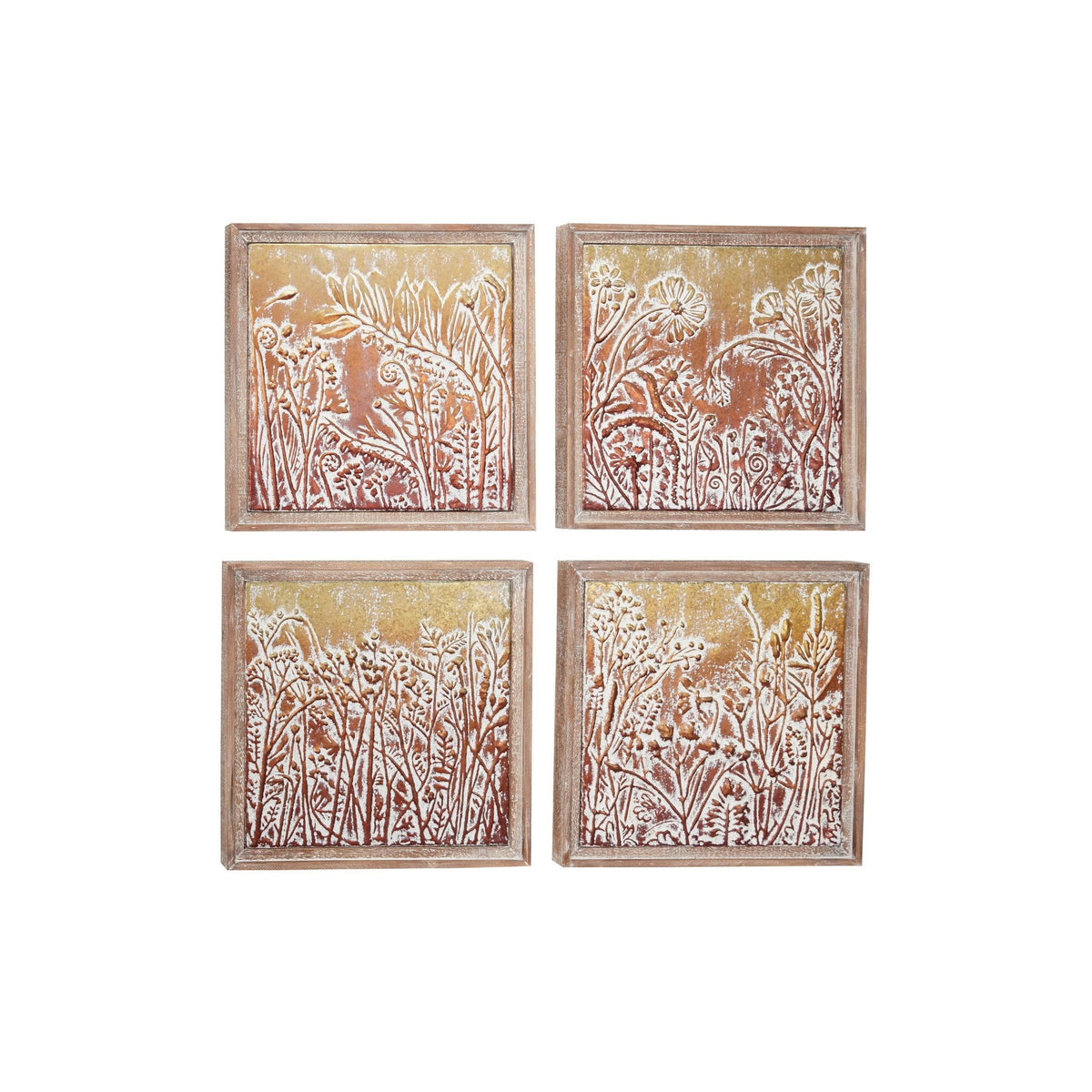 Metal Gold and Copper Embossed Botanical Floral Wall Decor Set of 4 V309832