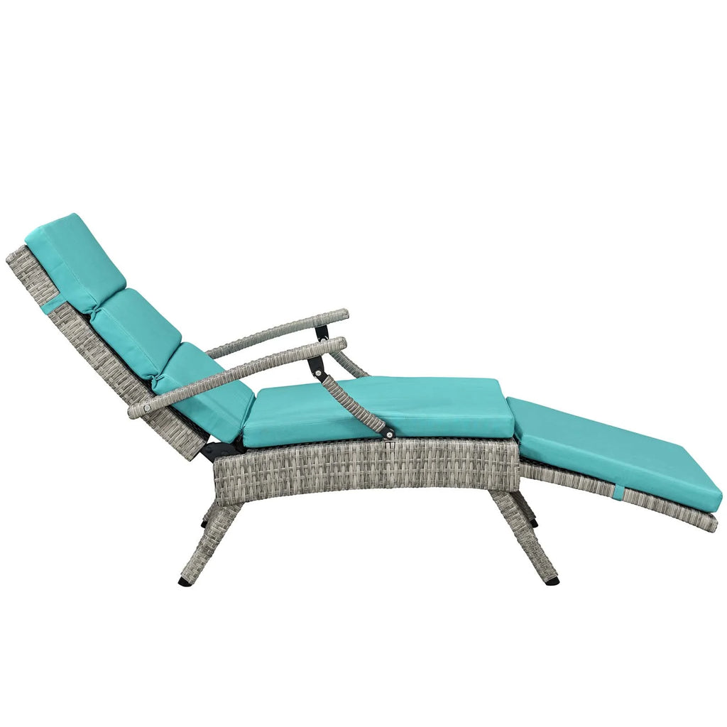 Light Gray Turquoise Wicker Rattan Outdoor Lounge Chair L58232