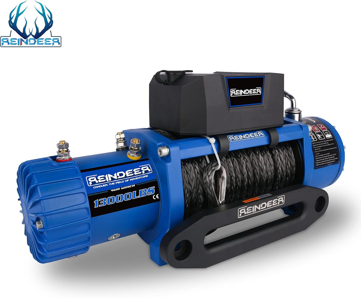 12V 13000 lb Electric Winch Synthetic Rope with Hawse Fairlead Waterproof IP67 D866562