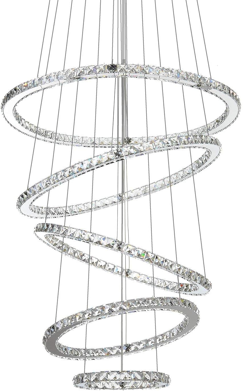 Crystal LED Pendant Chandelier with Stainless Steel Cable 5 Rings F138