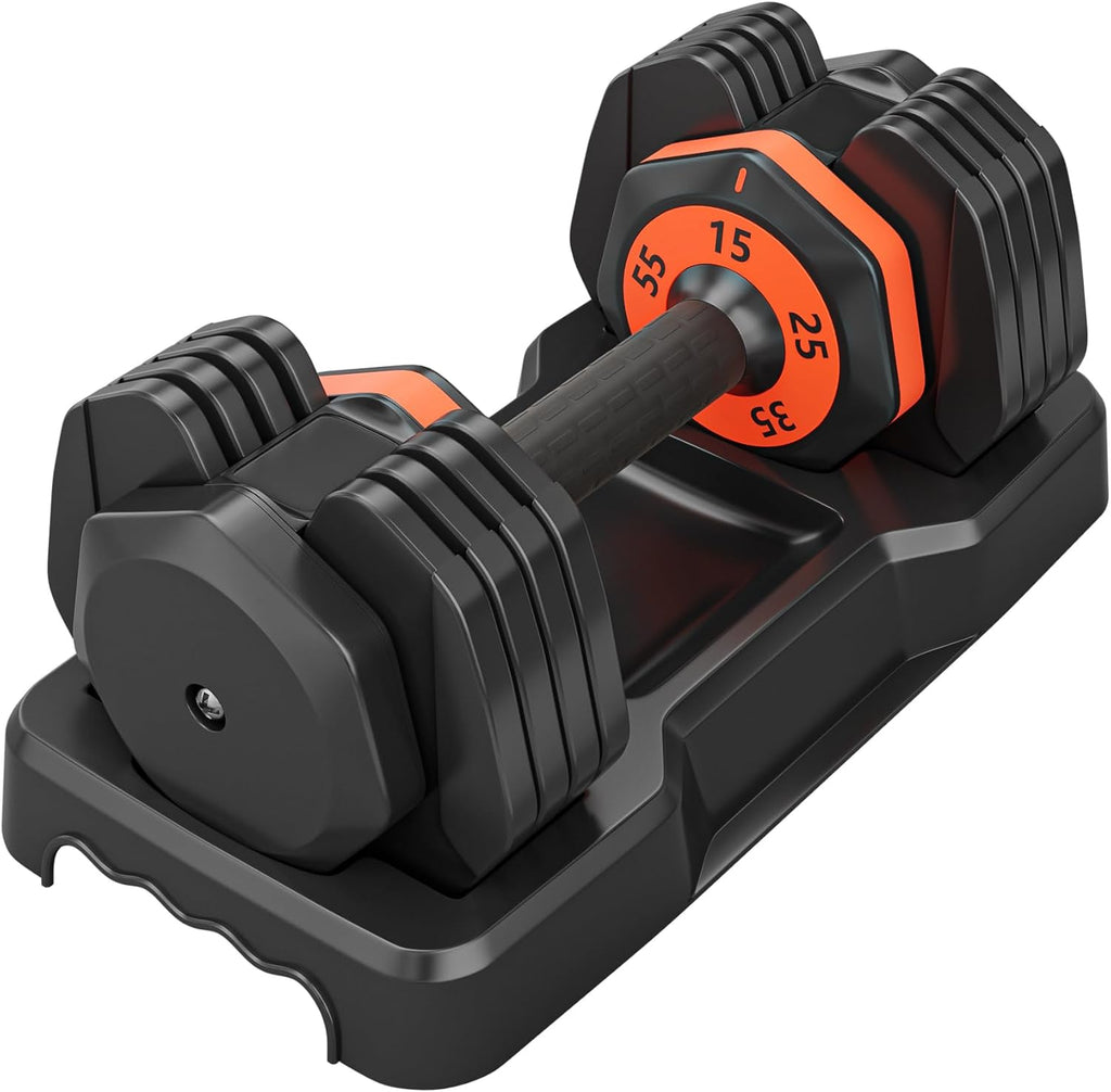 55LB 5 in 1 Single Adjustable Dumbbell with Anti-Slip Metal Handle, Black Y65314