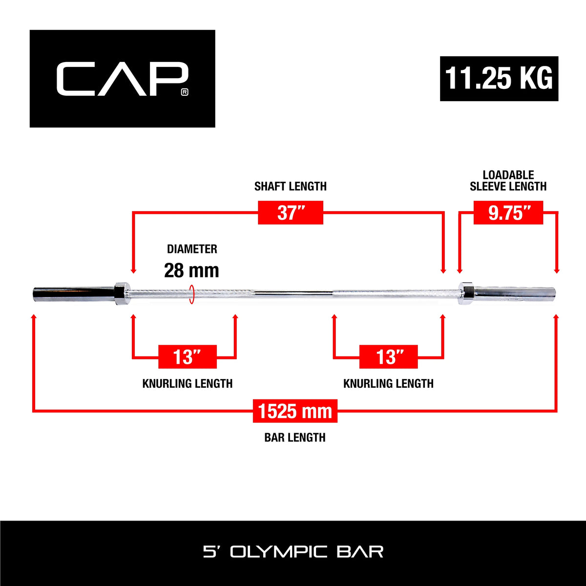 5Ft Solid Chrome Olympic Weight Bar M5622