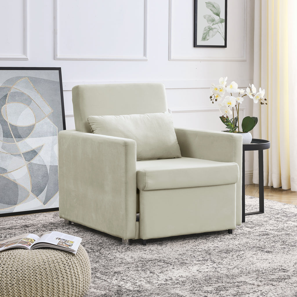 Beige Velvet Convertible Chair Bed B491