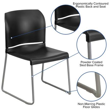 Black 5 Pk. Stack Chair with Sled Base A740005