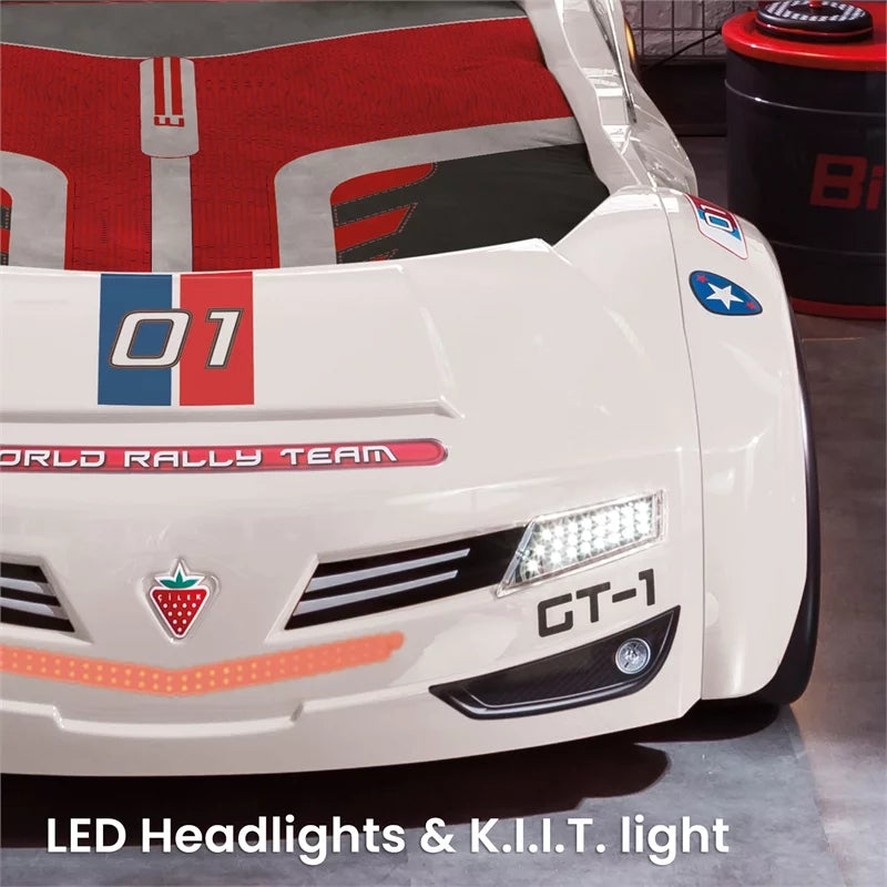 White Wood Twin Race Car Bed A436234