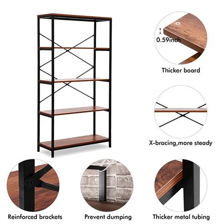 5-Tier Wood and Metal Bookshelf J3919