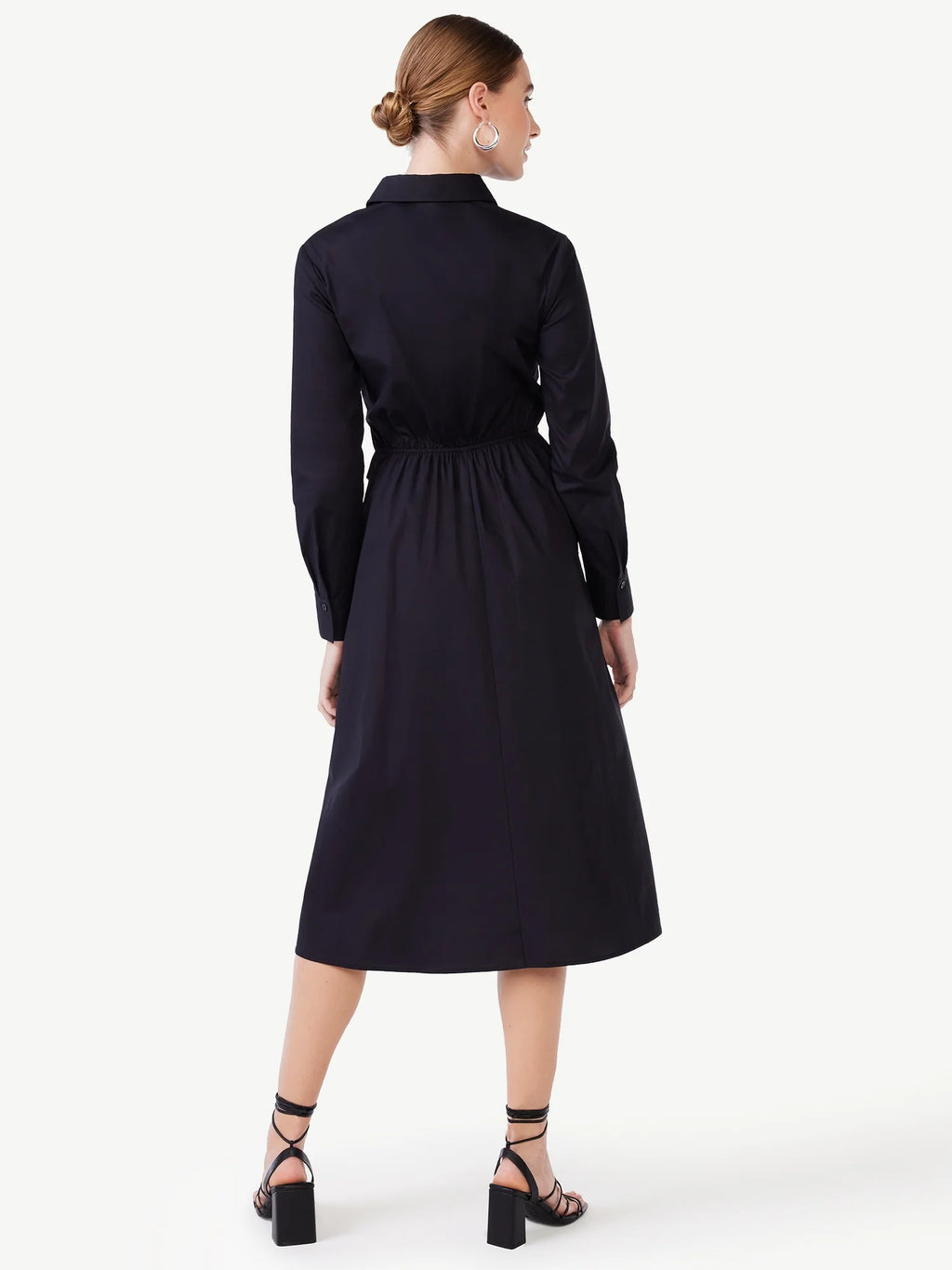 Women's Poplin Midi Shirt Dress with Long Sleeves G62028