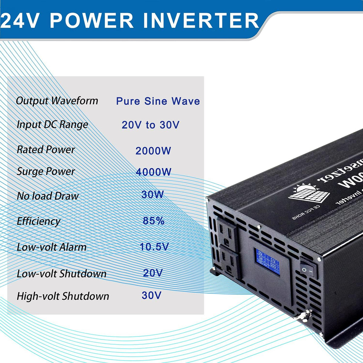 2000W 24V Pure Sine Wave Power Inverter with Dual US Outlet S7771