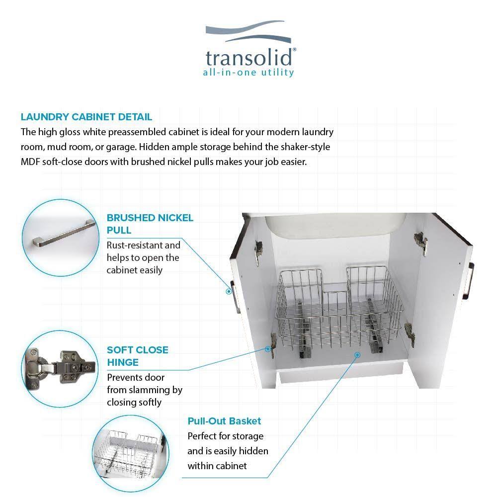 White 24-in Laundry Cabinet Sink with Stainless Steel Faucet and Basket E58064
