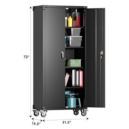 71" Tall Metal Storage Cabinet with 5 Tier Shelves and Locking Doors R733