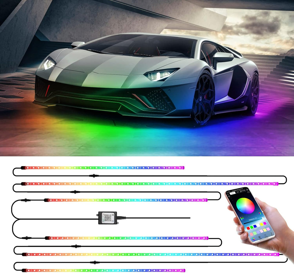 6PCS Dimmable RGB Car Underglow Lights with APP Control B923110