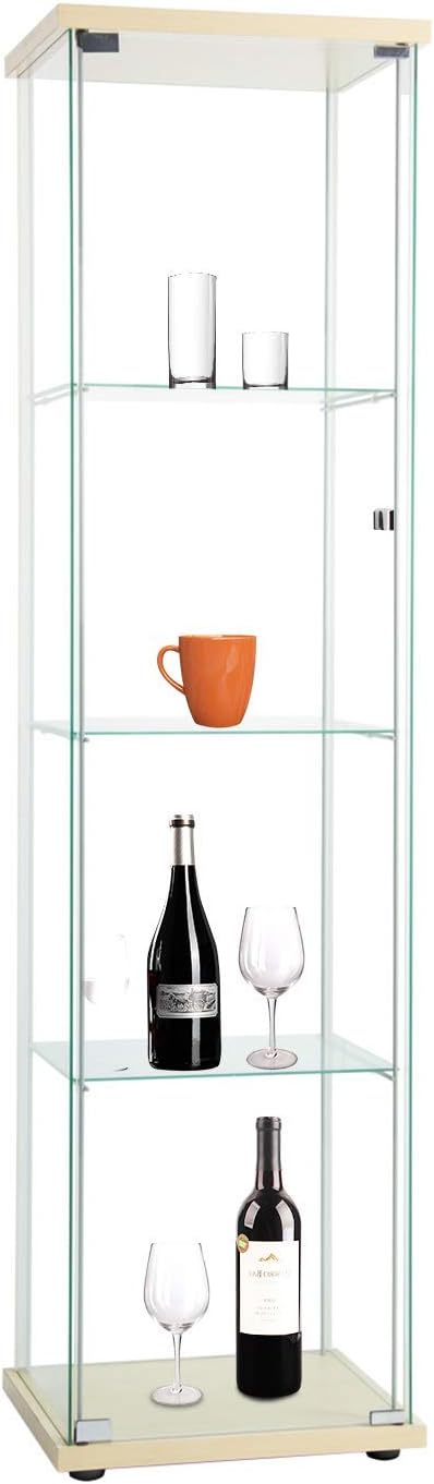 Black Glass Display Cabinet with Glass Doors 4 Shelves J14649