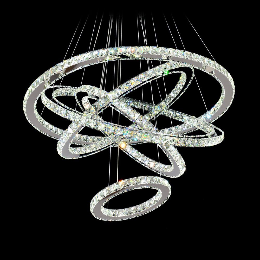 Crystal LED Pendant Chandelier with Stainless Steel Cable 5 Rings F138