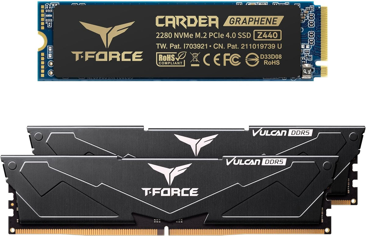 DDR5 32GB Kit (2x16GB) 5200MHz CL40 Desktop Memory Bundle with 1TB NVMe PCIe Gen4 M.2 2280 Gaming SSD A4634