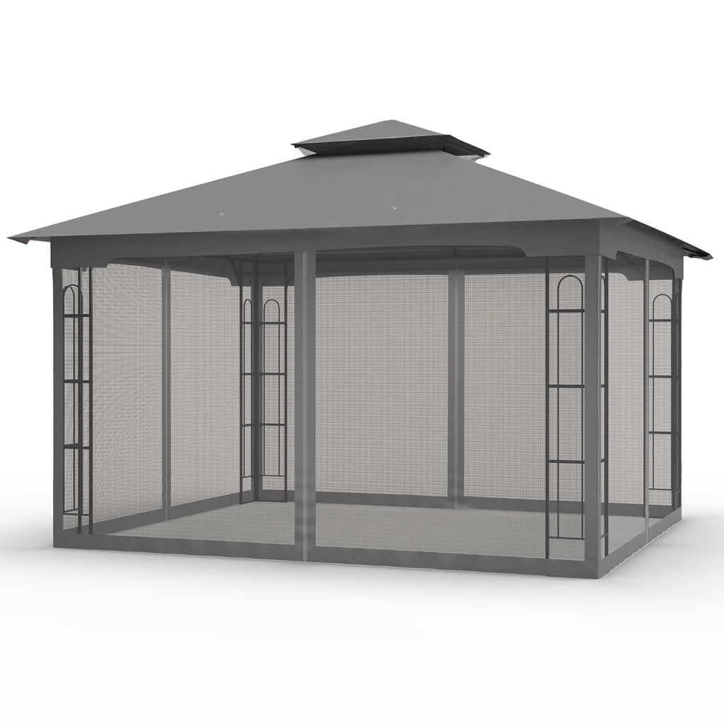 13x11 Patio Gazebo with Mosquito Netting, Two-Tier Canopy Tent B876948