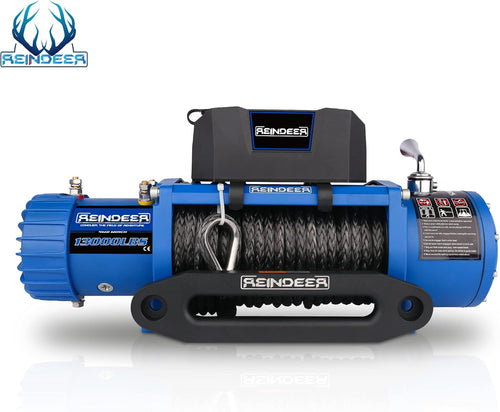 12V 13000 lb Electric Winch Synthetic Rope with Hawse Fairlead Waterproof IP67 D866562