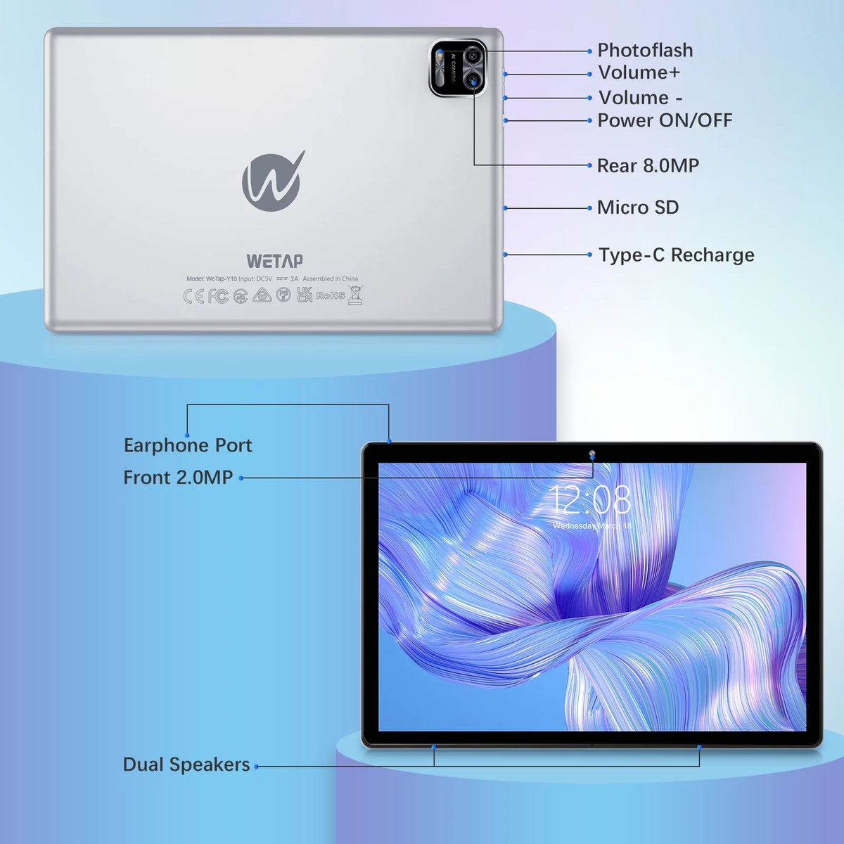 10 inch Android 12.0 Tablet 3GB RAM 64GB Storage Quad-Core 6000mAh W71032