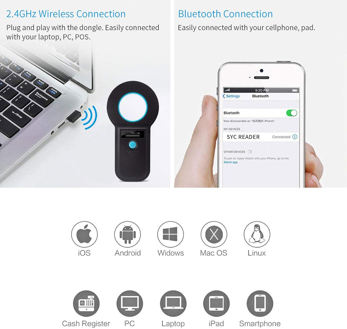 Bluetooth RFID Animal Microchip Scanner U75618