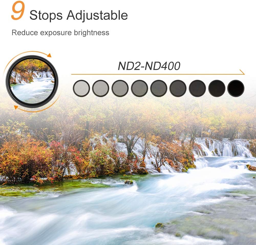 52mm Variable Neutral Density Filter ND2-ND400 (1-9 Stop) Ultra Slim Filter Pack of 2 K3521