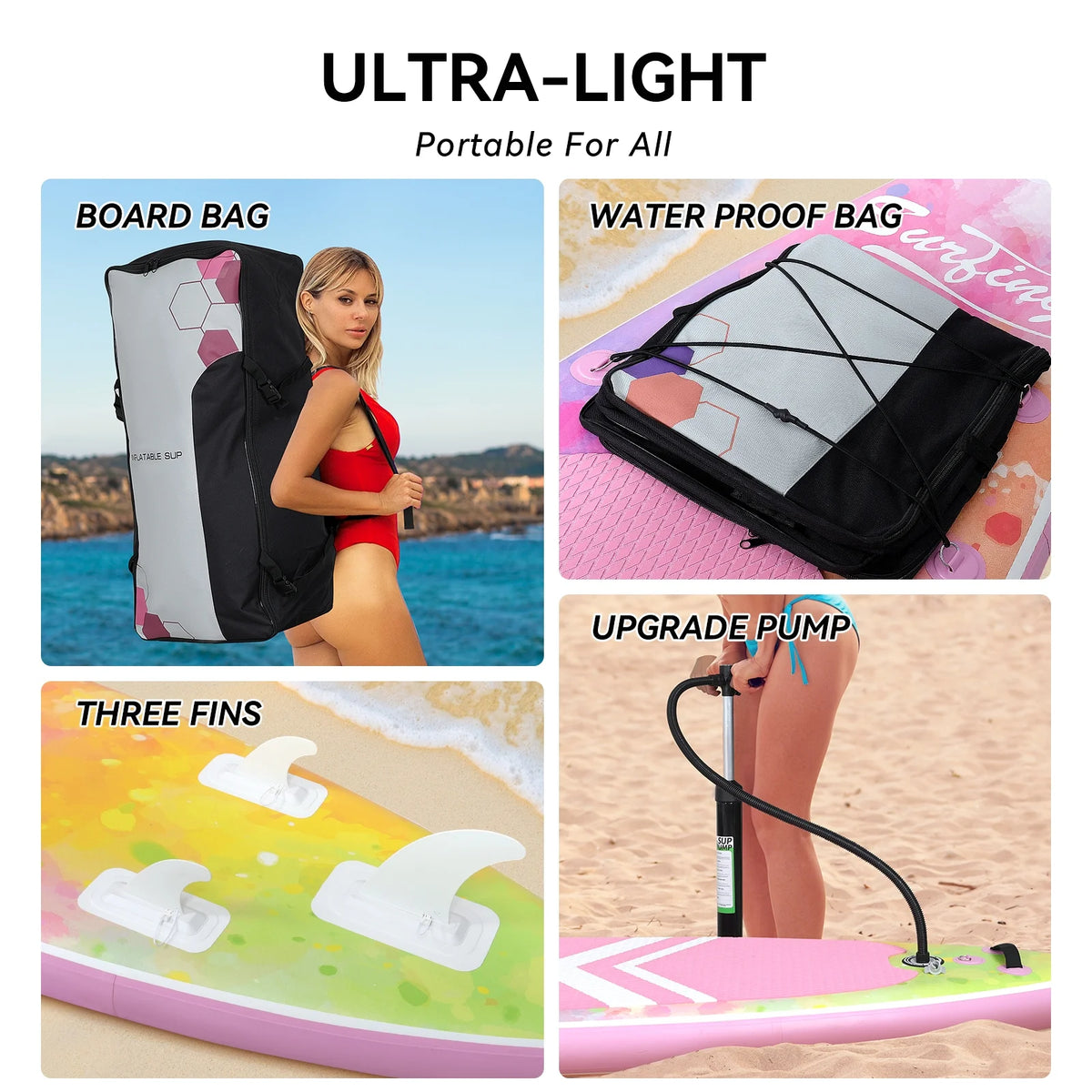 Pink Gradient Inflatable Paddle Board and Kayak Seat Set T863218