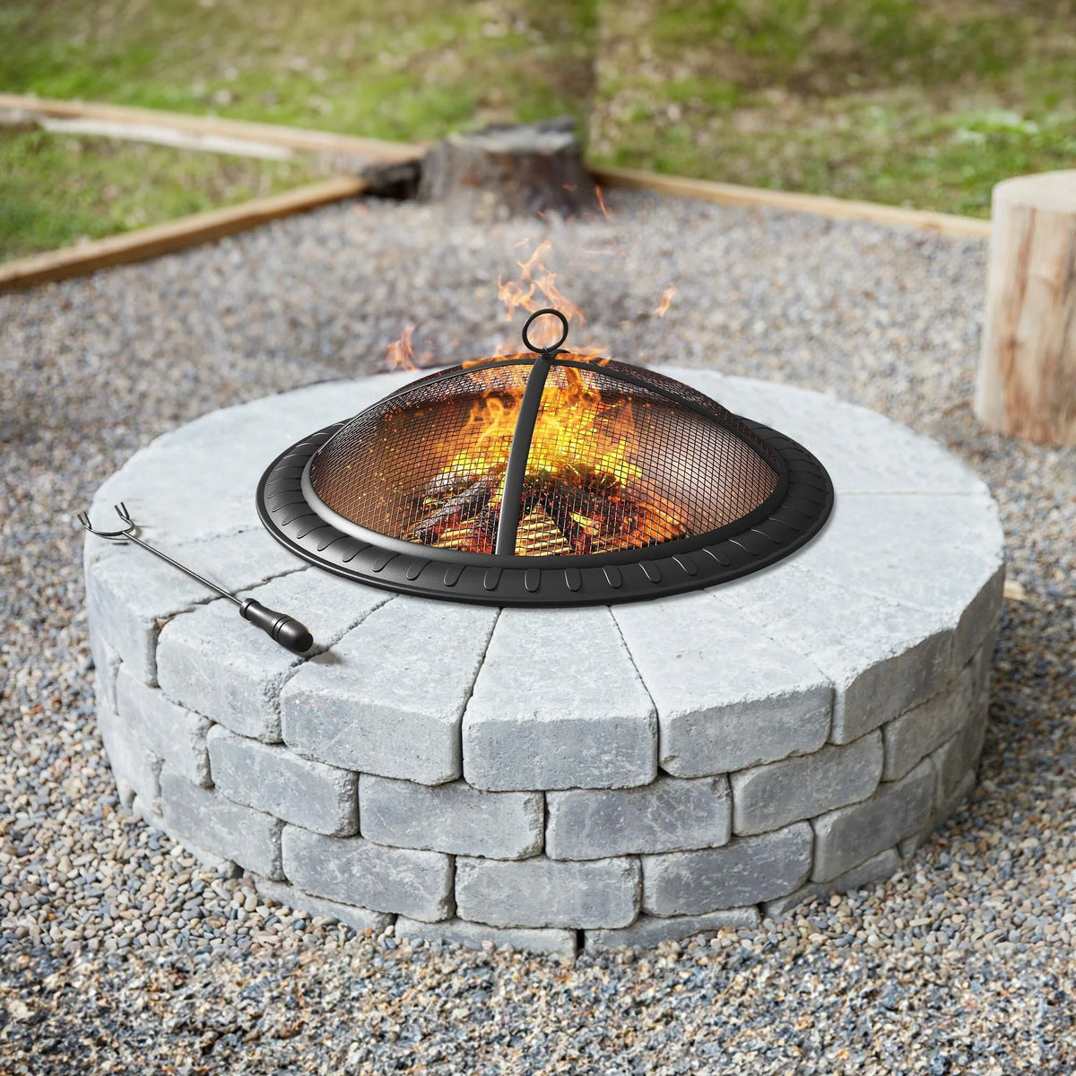 25" Wood-Burning Fire Pit Bowl with Spark Screen and Poker Y60844