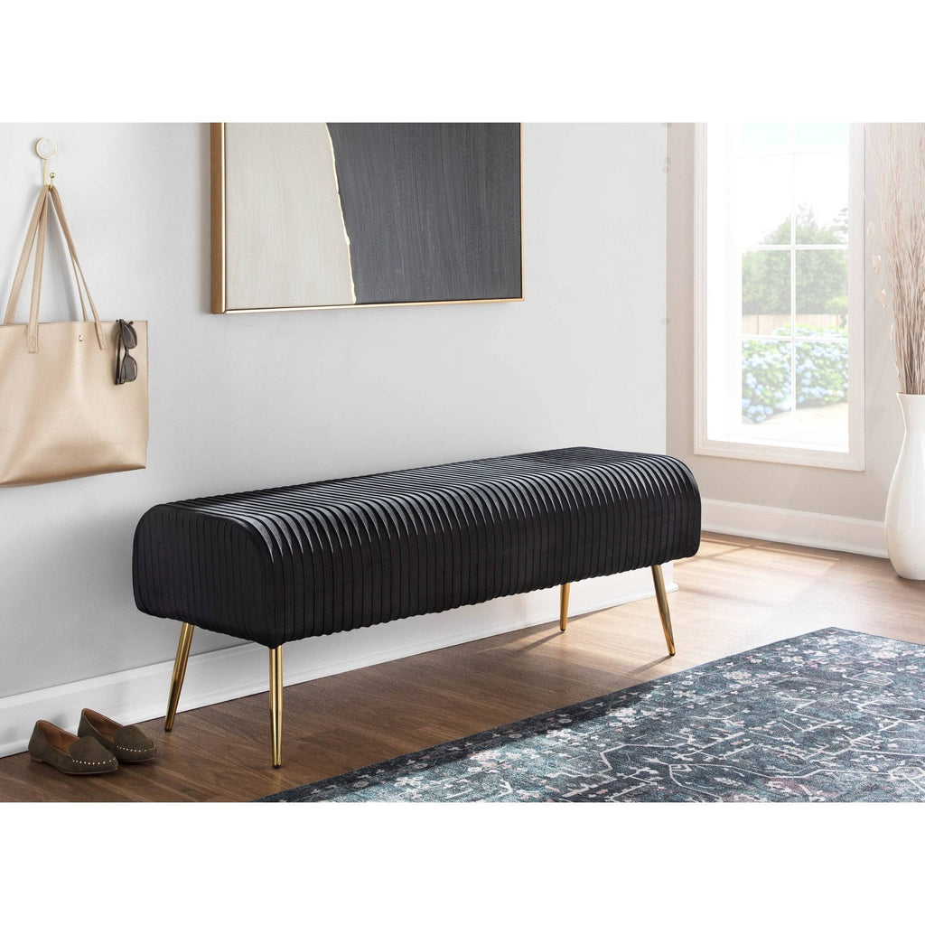 Silver Velvet and Gold Steel Pleated Bench E804763