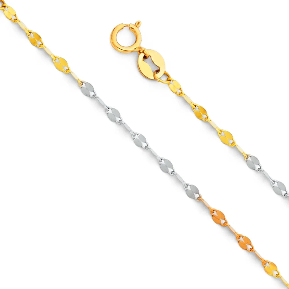 14k Tri 3 Color Gold Polished Solid 1.7mm Twisted Mirror Chain Necklace with Spring Ring Clasp - 20" L495489