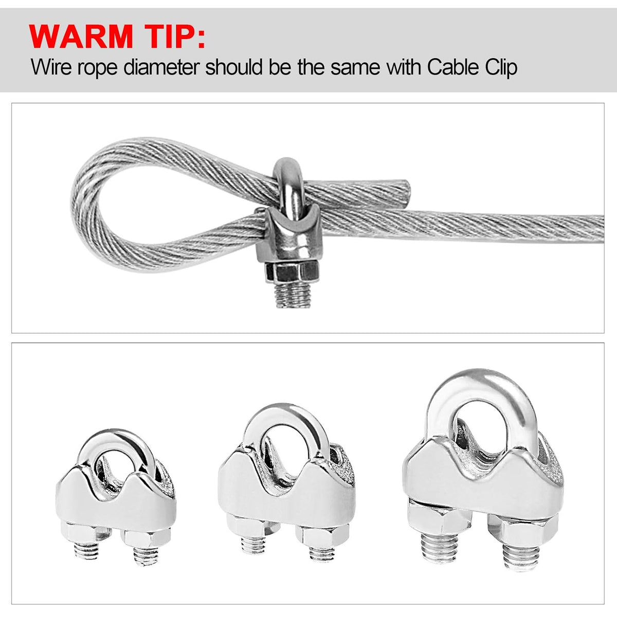 3/16 Inches 304 Stainless Steel Wire Rope Clip 24PCS I932173