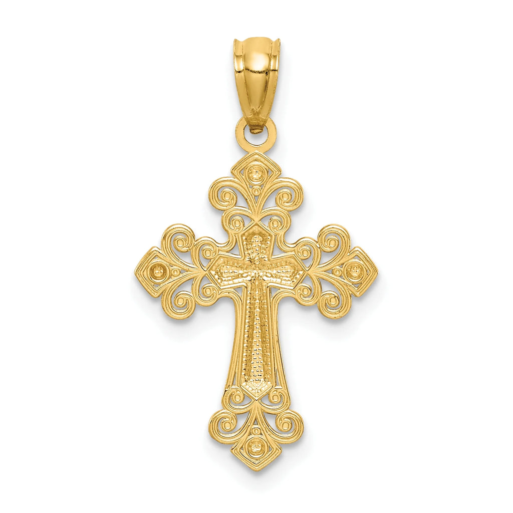 14K Two-Tone Gold Rhodium Plated Diamond Cut Cross Pendant With 14K Yellow Gold Rope Chain 20" C202588