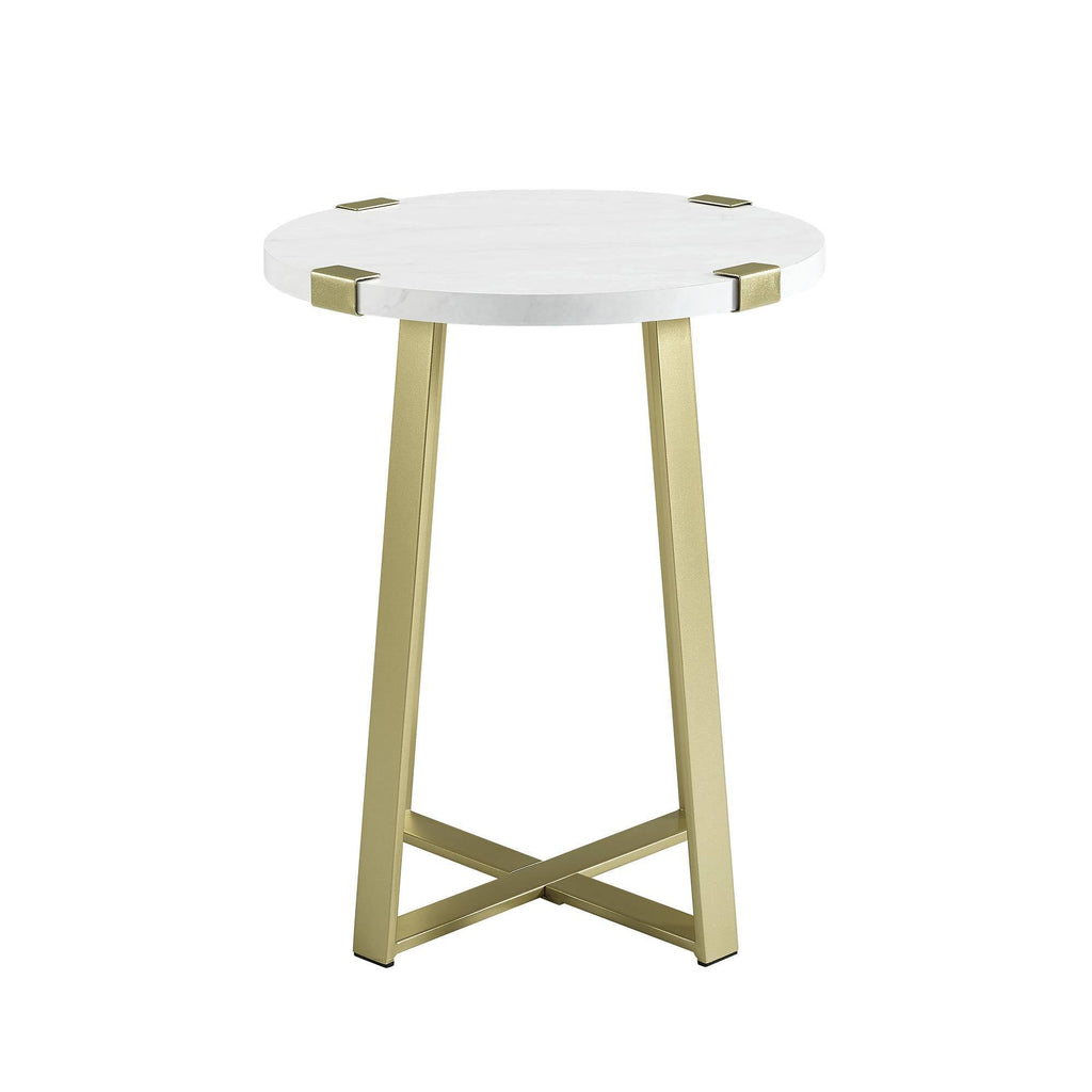 White Faux Marble Round Side Table X2164