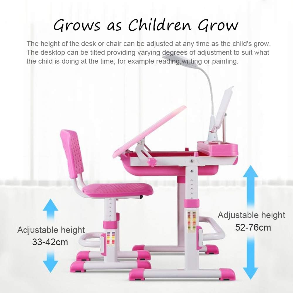 Grey Height Adjustable Kids Desk and Chair Set with Tilt Desktop and Storage Drawer Z91790